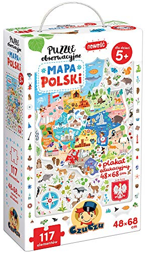 Bright Junior Media CzuCzu Puzzle Obserwacyjne Mapa Polski - Zestaw Edukacyjny Duże Puzzle i Plakat Dla Dzieci 5+