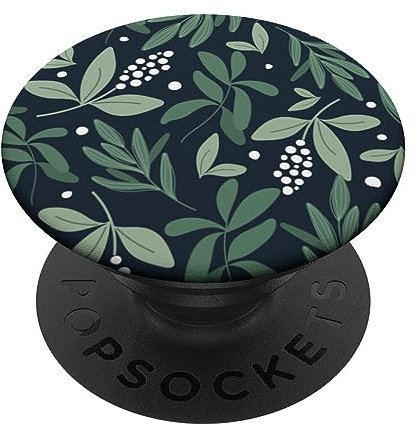 Green Botanical Foliage & White Berry Floral Bud Pattern PopSockets Adhesive PopGrip