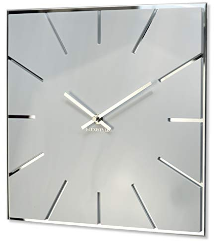FLEXISTYLE Wanduhr quadratisch Exact 30 cm Durchmesser, ohne tickgeräusche modern, Design Acrylglas und Acrylspiegel, Wohnzimmer, Schlafzimmer (Weiß)