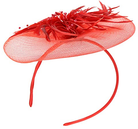 ABOOFAN Fascinators Chapeau Élégant Fleur Plume Net Maille Derby Thé Chapeaux Chapeaux Élégant Cocktail De Mariage Bandeaux pour Les Femmes Fille Rouge