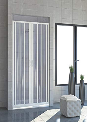 Box doccia in PVC Nicchia Larghezza 100-170 cm, H 185 cm mod. VERA, Bianco, Porta doccia apertura centrale due ante a soffietto, riducibile (Larghezza 120 cm, H 185 cm)