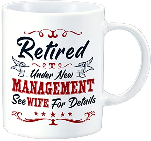 Happy Retirement Gift for Men Retirement Coffee Mugs Gift Retired Under New Management See Wife for Details Coffee Cup Funny Retirement Mug for Coworkers, Friends, Husband, Teacher, Brother, 11 oz