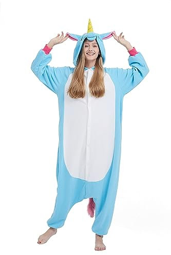 SimZoo Tier-Einteiler-Pyjama für Erwachsene, Einhorn-KostüM-NachtwäSche für Herren und Damen, Einteilige Unisex-Hauskleidung
