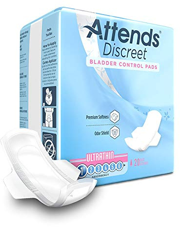 Attends Discreet Bladder Control Pad, 9 Inch Length Light Absorbency Polymer One Size Fits Most Female Disposable, ADPTHIN - Pack of 20