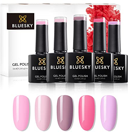 BLUESKY Gelnagellack Set | 5/6 UV Lacke zum Preis von 4/5 | Gel-Nagellack für glänzende und schöne Nägel | langer Halt von bis zu 3 Wochen (BLUESKY Rosy Rose 5er Set)