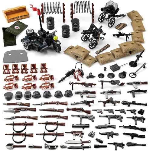 Feleph Militär Waffen Set Armee Spielzeug Paket für WW2 Soldaten Figuren aus Weltkrieg Bausteine, Mini Ausrüstungsteile und Teile Zubehörpaket kompatibel mit großen Marken