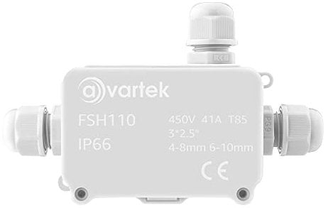 AVARTEK - IP66 Junction Box Waterproof, 3-Way Outdoor Extension Electrical Cable Protector, PG9 Connector Gland, Cable Diameter Ø 4mm-8mm (White)