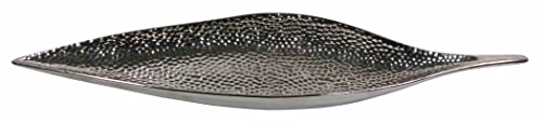 Deko Schale 41cm lang! Capitol Silber blattform, Exklusives Hammerschlag-Dekor, Keramik, Wohnzimmer