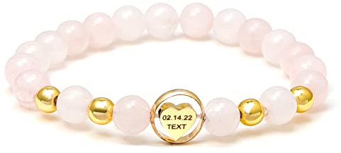 Manfnee Bracelet de Personnalisation en Pierre Rose Guérison Yoga Extensible Élastique Homme Femme