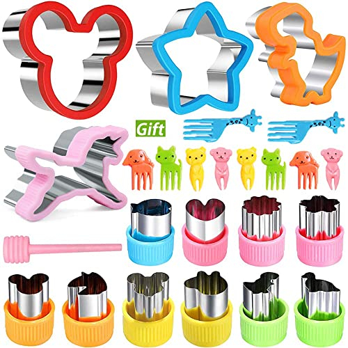Sandwich Cutter Set-25Pack Plastic and Stainless Steel Sandwich Moulds-Dinosaur,Unicorn,Star Shaped Moulds for Sandwich,Bread,Vegetable,Fruit.