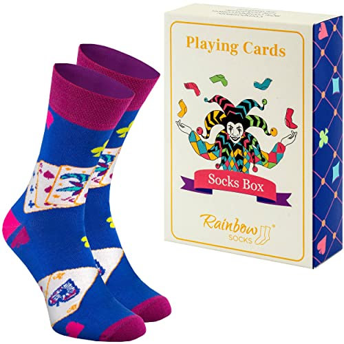 Rainbow Socks – Sockenkartenstock – 1 Paar, Dunkle Farben - Geschenksocken Für Einen Liebhaber Von Kartenspielen- Größe 36-40