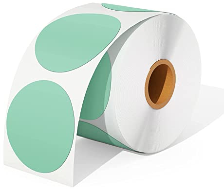 MUNBYN Runde Etiketten Selbstklebend 50x50mm Rolle-Versandetiketten 750 Etiketten Kreis Thermodirekt Etiketten für DIY-Logo-Design QR-Code Namensschild Adressetiketten Haushaltsetiketten (Grün)