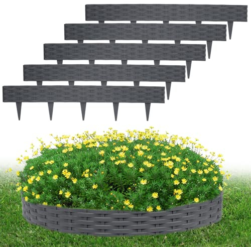 LZQ 20m Rasenkante Kunststoff Beeteinfassung Rund, Beetumrandungen Rattan-Design Palisaden mit 20 Elemente á 100 cm (Anthrazit)