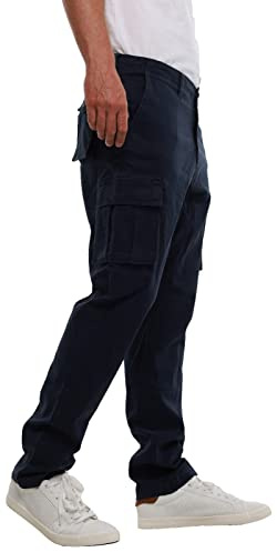 MIG - Mud Ice Gravel Mens Stretch Cargo Chino Trousers - Cotton Elasticated Cargo Pants, Regular Slim Fit Mens Work Casual Chinos (Navy, 36W / 31L)