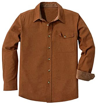 Meilicloth Flanellhemd Herren Kariert Einfarbig Baumwolle Langarm Casual Flanellhemden Western Karohemd Mit Brusttasche Regular Fit Braun L
