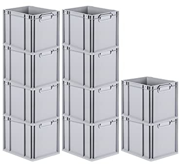 PROREGAL SparSet 10x Eurobox NextGen Grip | HxBxT 32x30x40cm | 30 Liter | Griffe geschlossen | Grau | Eurobehälter, Transportbox, Transportbehälter, Stapelbehälter