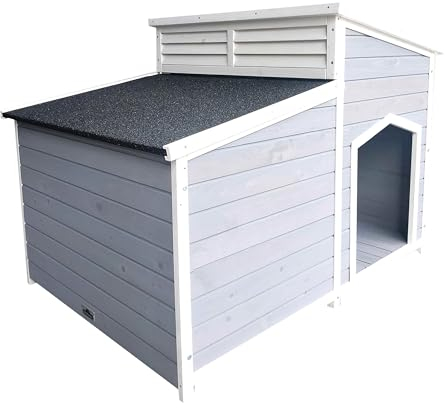 Dehner Lieblinge Hundehütte Balu, ca. 128 x 91 x 88.5 cm, Bitumen/Tannenholz, grau/weiß