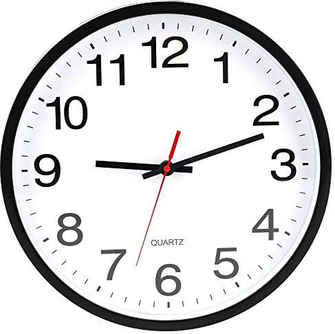 12In Wall Clock,Modern,Battery Operated,Non-Ticking Analog Clock,Black