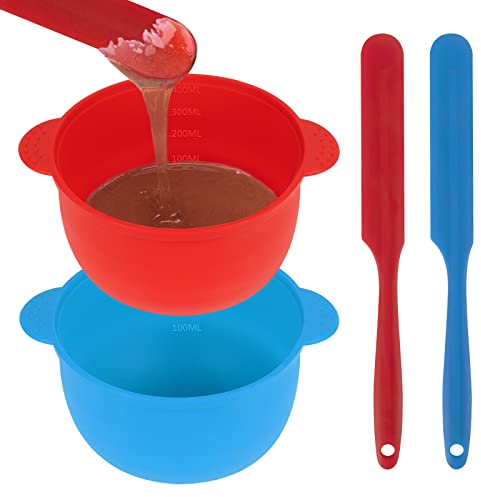 Adorila 2 Pack Silicone Wax Warmer Pot with Spatulas, Hair Removal Waxing Replacement Bowl, Reuse Wax Melt Warmer Liner