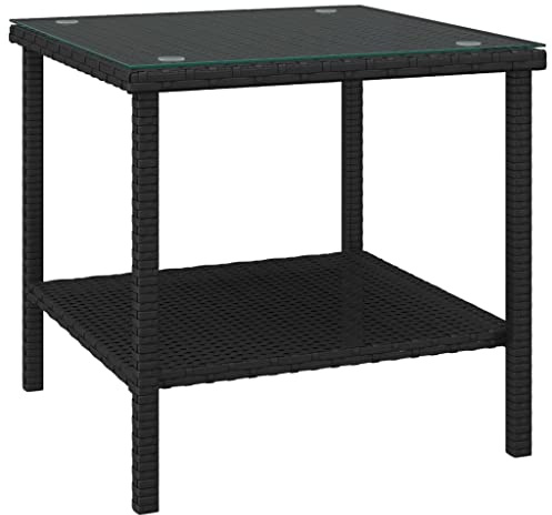 vidaXL Table d'appoint Noir 45x45x45 cm Poly rotin et Verre trempé