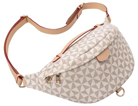 anck Bauchtasche Damen stylisch, veganem Leder gürteltasche Damen Brusttasche hüfttasche Damen für Frauen Reisen Sport Camping (Weiß)