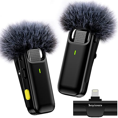 Hoyiours Wireless Microphones for iPhone iPad - Plug & Play iPhone Microphone, Wireless Lavalier with Noise Cancelling - 20H Working Time - Ideal for Video Recording