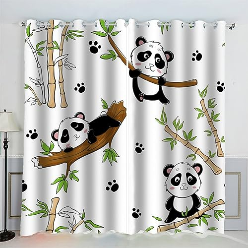 AKATIE Panda Gardinen Kinderzimmer 3D Drucken Fenstervorhang Bambus Roter Panda Vorhänge Abdunkelnd Blickdichte Schallschutz Gardinen mit Ösen 2er-Pack (140x160 cm)