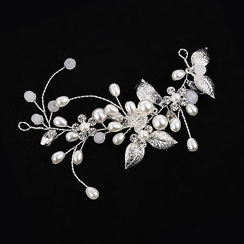 DOYUKY Braut Hochzeit Haarnadeln, Blume Blatt Kopfschmuck, Silber Silberhochzeit Kristall Haar Reben, Silber Kristall Stirnband, Haarschmuck für Frauen und Mädchen