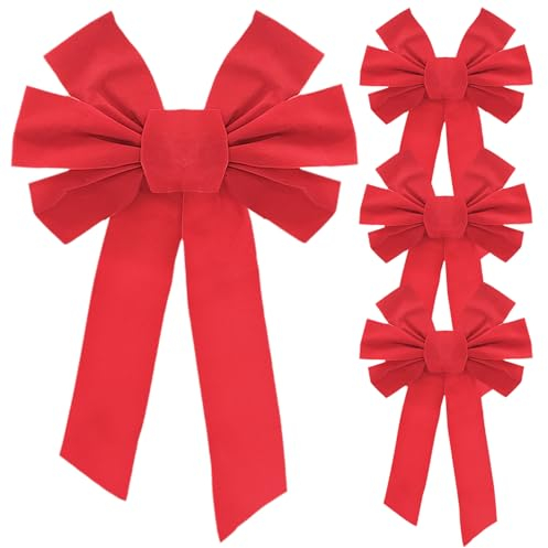 TULEBOLIAN 4 Stück Schleife für Auto,Weihnachtsschleifen aus rotem Samt,40 * 25cm,Weihnachtsbaum Bowknot Dekor,Valentinstag große rote Schleifen,für Weihnachten Party Dekoration,Kamin