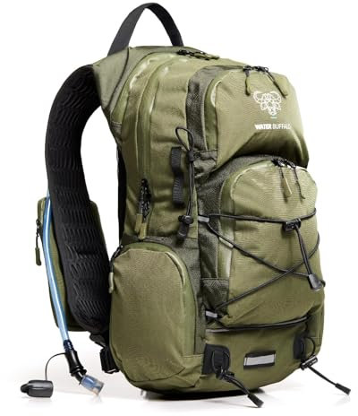 Water Buffalo Hydration Backpack - Sherpa 22L Hiking Backpack with Water Bladder - Water Backpack for Hiking with Waterproof Zippers, Phone & Pole Holders