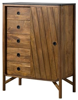 MASSIVMOEBEL24.DE Kommode Mango braun/schwarz geölt LOS Angeles #110 | 90x45x120 cm 75 kg Art Déco montiert vollmassiv