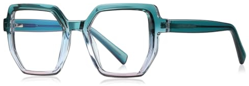 kachawoo Anti Blue Light Gläser Männer Frauen Big Frame Brillen TR90 Hexagonal Square Gläser Rahmen (green pink frame)