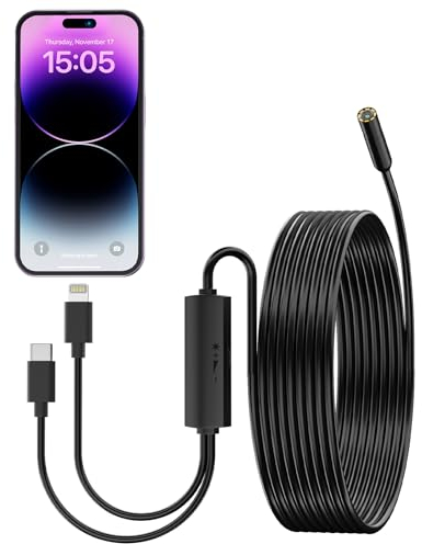 Inspection Camera for Iphone&Android,7.9 mm Borescope Inspection Snake Camera IP67 Waterproof, 16.5FT Semi-Rigid Cord with 8 LED Lights,Tube Sink Pipe Drain Camera for IOS Android Users