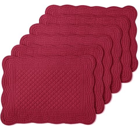 MABOZOO Gesteppte Tischsets aus 100 % Baumwolle, waschbar, für Küche und Esstisch, rechteckig, rot, 6 Stück
