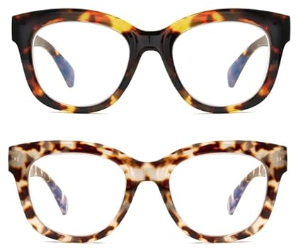 Areyeth 2er-Pack Lesebrille Damen Herren, Lesebrille Mit Blaulichtfilter Übergroße Rund Mode Brillen(gelbe Schildkröte+graue Schildkröte 1.0X)