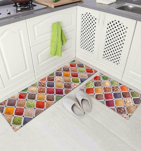 LXTOPN Kitchen Rug Non-Slip Kitchen Mat Sets,Hallway Runner For Kitchen Washable Kitchen Rugs Mat with Natural Rubber Backing,Door Rug Set. (TL1, 43x75cm+43x150cm)