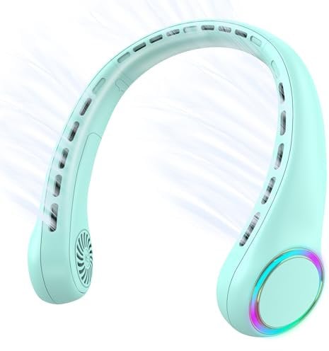 GULAKI Portable Neck Fan, Personal Fan with 4000mAh Battery, Rechargeable Neck Fan with 3 Speeds and 64 Cool Lights, Birthday Gifts for Men Women Mom Dad, Hands Free Cooling fan for Summer(Green)