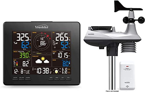 Youshiko YC9392 Weather Station HD (Official 2025 UK Version) WIFI Internet WU & WC, Professional Advanced 7-in-1 Wireless Sensor, Wind speed/direction Rainfall Temperature Humidity UV & sunburn