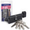 Cylindre de serrure à bouton noir APECS avec bouton - 90 (45C/45) mm, pour serrure de porte d'entrée, avec 5 clés, modèle SM-90(45C/45)-C-BLM