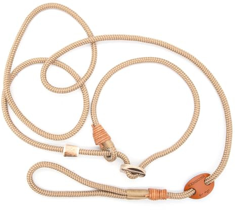 Showleine mit Stopper/Zugstopp - GOLDBEIGE | 6 mm Durchmesser x 160 cm Länge - Schicke Vorführleine/Ausstellungsleine für Hundeausstellungen