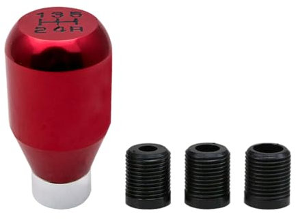 JNNJ Auto Schaltknauf Universal, Auto 5-Gang Schaltknauf, Schalthebel Mit 3 Adaptern, Aluminiumlegierung Schaltknauf-Adapter, Für Manuelles Auto Schaltgetriebe(Rot)