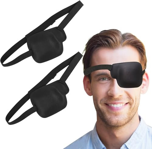 2 Pièces Cache-œil Médical Extensible, 3D Noir Patchs d'Oeil Strabisme Cache-Œil, Respirant Patchs Oculaires Réglable, Très Elastique Traitement L'Amblyopie Patchs pour Enfants Adultes (Oeil Gauche)