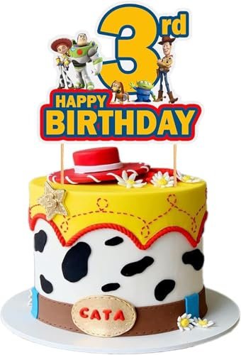 Happy Birthday Tortendeko Cake Topper 3. Geburtstag Cartoon Kuchendeko für Jungen Mädchen Geburtstagsparty, Thema Party, Jubiläum