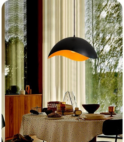 YNDD Vintage Hängelampe Esstisch, Schwarz Gold Hängeleuchte Ø29cm, E27 Retro Esstischlampe, Metall Dome Industrielampe Pendelleuchte, Hängend Schlafzimmerlampe für Esszimmer, Küche Bar