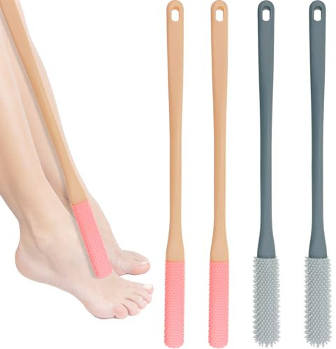 4Pcs Silicone Foot Cleaning Brush,Toe Gaps Cleaner with Long Handle,with Two Sizes of Brush Heads, Foot Bath Brush for Elderly