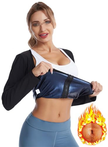 Weyot Vêtements De Sudation, Tee Shirt Sudation Femme, Chemise Top Manches Longues, Corset De Fitness Sauna Shapewear, Haut De Sudation avec Fermeture Éclair pour Running Jogging,S/M,Black