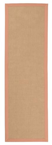 carpetfine Sisalteppich Läufer Naturfarbe 80x400 cm handgewebt mit Bordüre aus Baumwolle in Pfirsich | Rutschfester Flachgewebe Teppichläufer Uni aus Naturfasern für Wohnzimmer, Schlafzimmer