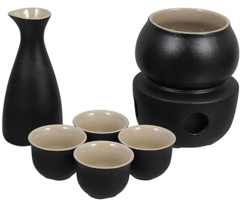 Hohopeti Juego de Tazas para Servir Sake Olla Japonesa para Sake con Calentador Juego de Tazas de Cerámica para Sake Botella Decorada