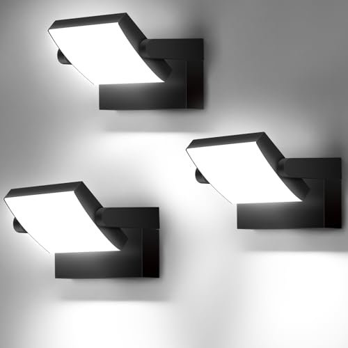 GXXG 3 Stück 40W LED Wandleuchten Aussen/Innen, Wasserdicht IP65 Außenwandleuchten Modern Wandleuchte mit Schwenkbar LED Panel Wandlampe Außen für Garten Eingang, 4000 Lumen, Schwarz, 6000K
