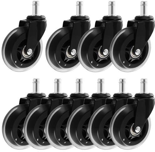 MUKSUET 10PCS 11x22mm Office Chair Wheels Replacement, Office Chair Castors, Silent Smooth for Hardwood Floor, Tile, Carpet Protecting, Black